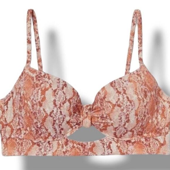 Shade & Shore Lurex Snake Print Women's LightlyLined KnoFront Bikini Top 34D NWT - Picture 12 of 13